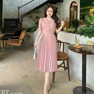 Đầm dự tiệc thiết kế dáng xoè dự tiệc chất liệu cotton lạnh, tà váy xếp li, mềm mại, sang trong,thanh lịch -D10