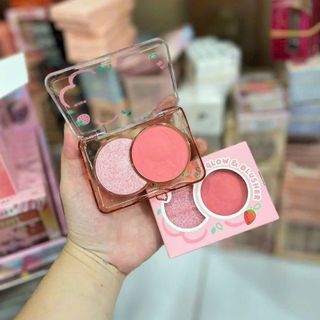 Phấn má hồng Kiss Beauty highlighter kết cấu mịn, màu đẹp 2in1 giá sỉ