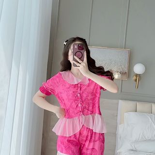 Bộ Đồ Ngủ Nữ Pijama đùi tay ngắn Đồ Mặc Lụa Xước thiết kế Cao Cấp giá sỉ