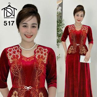 Đầm MAXI trung niên dự tiệc sang trọng vải nhung cao cấp đính đá, tặng mẹ co giãn tốt bigsize 75kg M517
