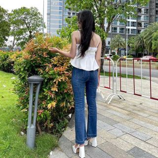 [SHOPPUMI] QUẦN JEAN ỐNG LOE DÀI MÀU XANH ĐẬM/ NHẠT SML PUMI 15293