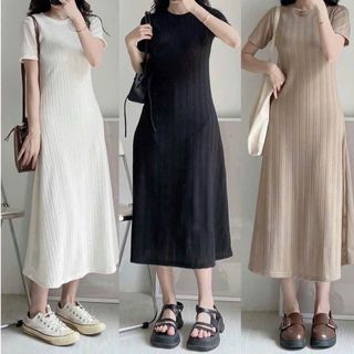 [SHOPPUMI] ĐẦM SUÔNG XOÈ THUN GÂN XƯƠNG CÁ TAY NGẮN CỔ TRÒN 3 MÀU FREESIZE PUMI 15969 giá sỉ