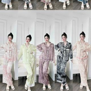 Đồ Bộ Nữ Pijama Bộ Lụa latin Tay Dài tàu giá sỉ