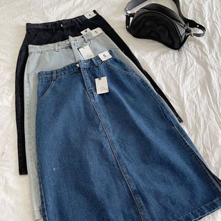 [ SHOPPUMI ]CHÂN VÁY JEAN DÀI 2 TÚI TRƯỚC XẺ BÊN 3 MÀU SML 13593 giá sỉ