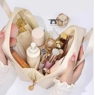 [Kèm gấu]Túi đựng mỹ phẩm bằng da hình gấu cute có tay cầm tiện lợi chống nước