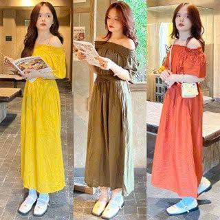 [SHOPPUMI] ĐẦM MAXI NỮ TRƠN BẸT VAI BO CHUN EO CO GIÃN TỐT FREESIZE PUMI 16119 giá sỉ