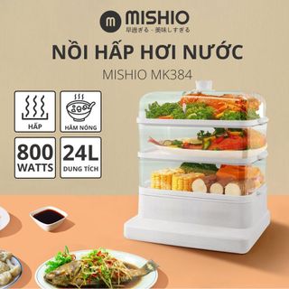 Nồi hấp hơi nước 3 tầng 24L Mishio MK384 800W giá sỉ