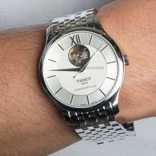 ĐỒNG HỒ NAM CƠ SIÊU CẤP TISỌT DÂY THÉP KÍNH SAPHIRE LỘ MÁY MÀU BẠC 4