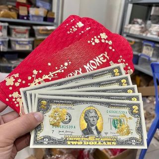Tiền 2 đô mạ vàng hình con Rắn, lì xì Tết tặng kèm bao lì xì đỏ