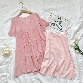 [SHOPPUMI] ĐẦM BBD DÁNG XÒE TAY NGẮN NÚT CÀI SAU NHIỀU MÀU FREESIZE PUMI 16136