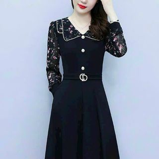 Đầm dự tiệc thiết kế dáng xoè dự tiệc chất liệu umi co giãn phối voan, mềm mại, tay dài, sang trong,thanh lịch HN05