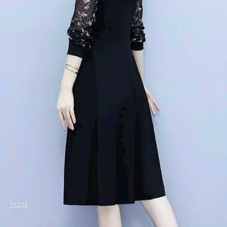 Đầm dự tiệc thiết kế dáng xoè dự tiệc chất liệu umi co giãn phối voan, mềm mại, tay dài, sang trong,thanh lịch HN05