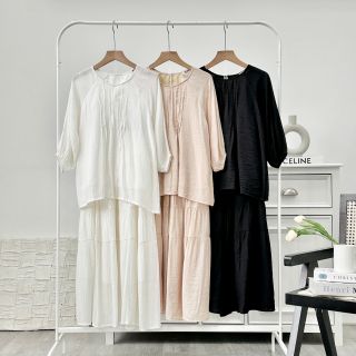 [SHOPPUMI] SET ĐỒ NỮ BABYDOLL BBD TƠ TAY BỒNG KÈM CHÂN VÁY DÀI TẦNG LƯNG THUN FREESIZE PUMI 15484