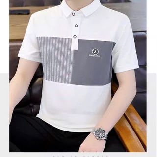 áo polo trắng phối xám in dập nổi siêu đẹp - giá sỉ cạnh tranh