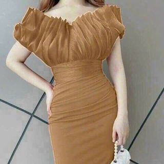 Đầm body trễ vai xếp ly ngực thiết kế sang trọng