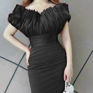 Đầm body trễ vai xếp ly ngực thiết kế sang trọng