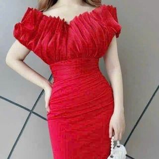 Đầm body trễ vai xếp ly ngực thiết kế sang trọng