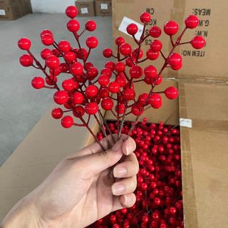 Nhánh đào đông 12 quả trang trí oản tài lộc, giỏ quà bó hoa, vòng nguyệt quế, trang trí noel, trang trí Tết