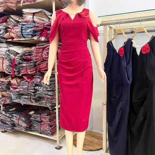 Đầm dạ hội hở vai dây chuyền cổ sang trọng hàng cao cấp thun mango nhập