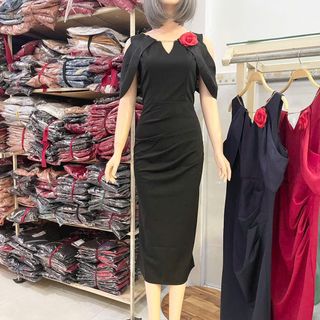 Đầm dạ hội hở vai dây chuyền cổ sang trọng hàng cao cấp thun mango nhập