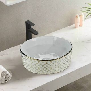 Chậu lavabo đặt bàn mạ vàng có họa tiết sang trọng S29G