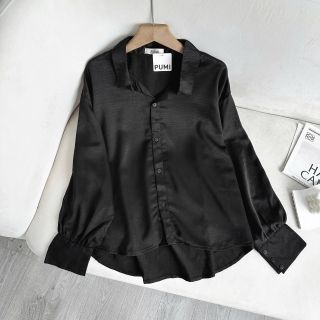 [SHOPPUMI] ÁO SƠ MI LỤA ƯỚT TAY DÀI VẠT BẦU NHIỀU MÀU FREEISZE PUMI 16117