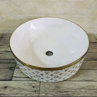 Chậu lavabo đặt bàn mạ vàng có họa tiết sang trọng S29G
