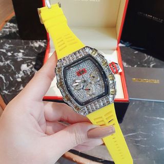 ĐỒNG HỒ NAM DÂY CAO SU TRUNG CẤP RI.CHA MI.LLE MẶT CHỮ NHẬT ĐÍNH ĐÁ SANG CHẢNH 9
