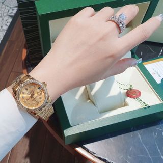 ĐỒNG HỒ NAM NỮ CAO CẤP RÔ LE DÂY THÉP MẶT KÍNH SAPHIRE VIỀN ĐÁ 4
