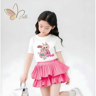 NB467 - Bộ bé gái váy hồng xinh xắn