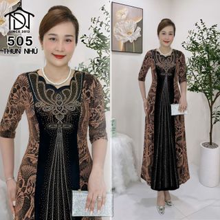 Đầm maxi dạ hội trung niên chất nhũ kim sa co giãn cực tốt cho mẹ dự tiệc sang trọng bigsize 80KG M505