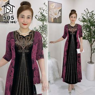 Đầm maxi dạ hội trung niên chất nhũ kim sa co giãn cực tốt cho mẹ dự tiệc sang trọng bigsize 80KG M505