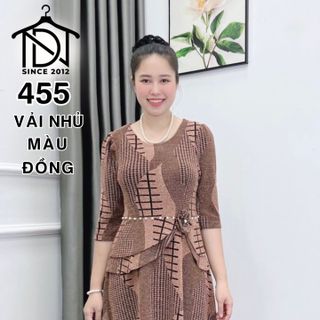Đầm trung niên dự tiệc sang trọng vải kim tuyến nhũ kim sa tặng mẹ co giãn tốt bigsize 80kg M455