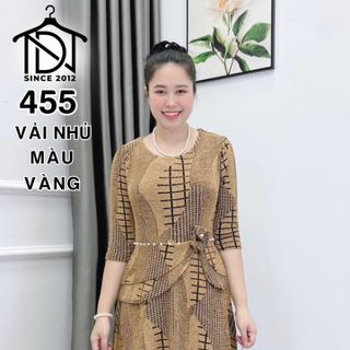 Đầm trung niên dự tiệc sang trọng vải kim tuyến nhũ kim sa tặng mẹ co giãn tốt bigsize 80kg M455