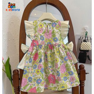 Váy Hoa Bé Gái Công Chúa, Chất Liệu Thô Đũi Xinh Xắn, Dễ Thương Đi Học, Đi Chơi