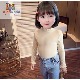 Áo Len Thu Đông Bé Gái Màu Be, Áo Len Cổ Nhún Bé Gái