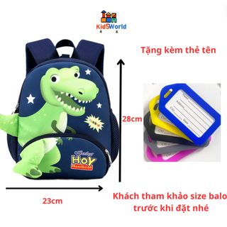 (Tặng Kèm Thẻ Tên) Balo Khủng Long Cho Bé Trai,  Bé Gái, Balo Bé Mầm Non, Mẫu Giáo, Kích Thước 28*22*13cm