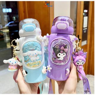 Bình Nước Uống Giữ Nhiệt Inox Cao Cấp Sario Bé Trai, Bé Gái Dung Tích 600ml, Hình Kuromi, Cinamon