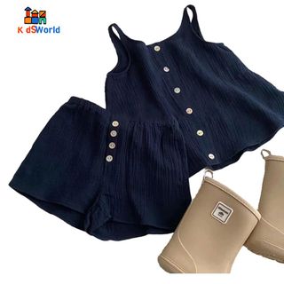 (Hàng Mới Về) Set Bộ Ba Lỗ Mùa Hè Bé Gái Dễ Thương, Phong Cách Hàn Quốc, Thấm Hút Mồ Hôi, Thoáng Mát, đi chơi, Du lịch