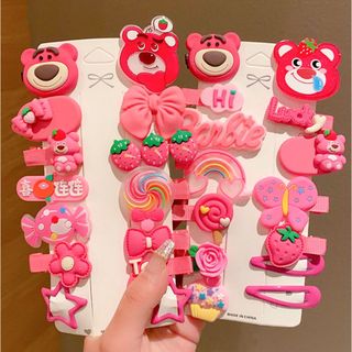 Set Ghim Tóc , Vỉ Cặp Tóc Cho Bé Gái Hình Gấu Dâu, Hoạt Hình, Màu Sắc Dễ Thương, Màu Hồng, Màu Cam, Màu Tím