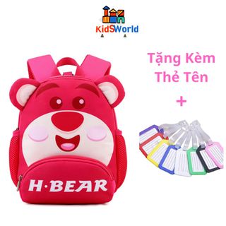 (Tặng Kèm Thẻ Tên) Balo Gấu Dâu Bé Gái Mầm Non , Balo Gấu Dâu Hồng, Balo Bé Gái Mầm Non, Mẫu Giáo, Kích Thước 28*22*13c