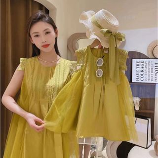 (Tặng Kèm Mũ Cói Bé) Váy Đôi Mẹ Và Bé Gái Dáng Suông Dài Đi Chơi, Đi Tiệc, Dễ Thương, Đi Biển