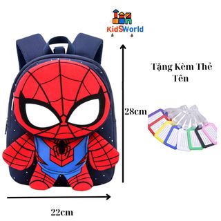 (Tặng Kèm Thẻ Tên) Balo Mầm Non Bé Trai, Balo Siêu Nhân Người Nhện, Siêu Nhân Spiderman, Kích Thước 28*22*13cm, KidsShop