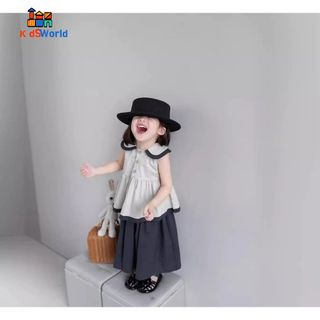 (Hàng Mới về) Set Quần Áo Bé Gái Dễ Thương, Phong Cách Hàn Quốc, Chất Liệu Thô Đũi Mát Mẻ, Mùa hè Đi chơi, đi du lịch