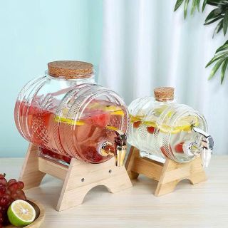 Bình thuỷ tinh đựng rượu, đựng nước để bàn có kèm vòi kệ gỗ 1 L