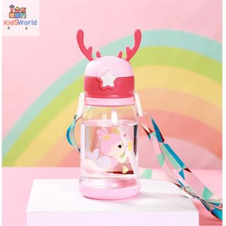 (Tặng kèm bộ vệ sinh ly) Bình Nước Sừng Hươu Cho Bé,Đi Học,Đi Du Lịch,Có Dây Đeo,Hoạt Hình Dễ Thương