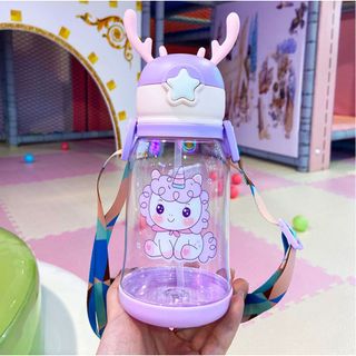 (Tặng kèm bộ vệ sinh ly) Bình Nước Sừng Hươu Cho Bé,Đi Học,Đi Du Lịch,Có Dây Đeo,Hoạt Hình Dễ Thương