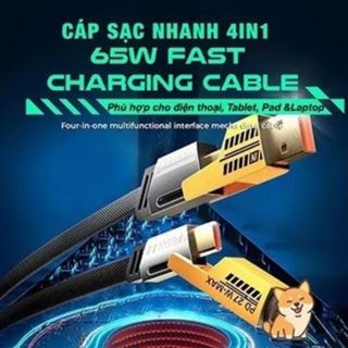 ￼Dây Sạc Siêu Nhanh 4IN1 Chống Gẫy Siêu Bền Tốc Độ Sạc Siêu Nhanh 65W Bảo Hành 12 Tháng