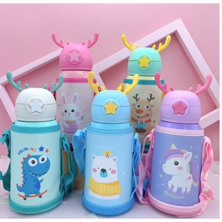 Bình Nước Giữ Nhiệt Sừng Hươu, Inox 316, Dung Tích 600ml, Dây Quai Đeo, Bình uống nước Bé Trai, Bé Gái
