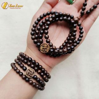 vòng tay trầm hương 108 hạt mix hoa sen bình an tài lộc